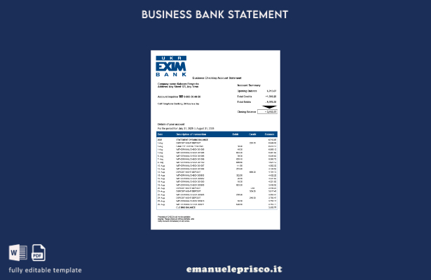 stile verificato Estratto conto di controllo aziendale ucraino Ukreximbank Model